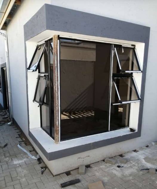Aluminium corner window installation, Namibia